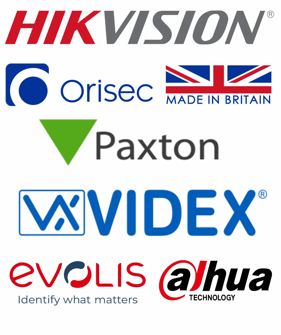 Manufacturer Logos for Hikision, Orisec, Paxton, Videx, Evolis and Dahua