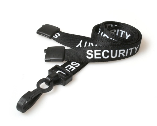 [L-B-SECBKP] 15mm Recycled Black Security Lanyards with Plastic J Clip (Pack of 100)