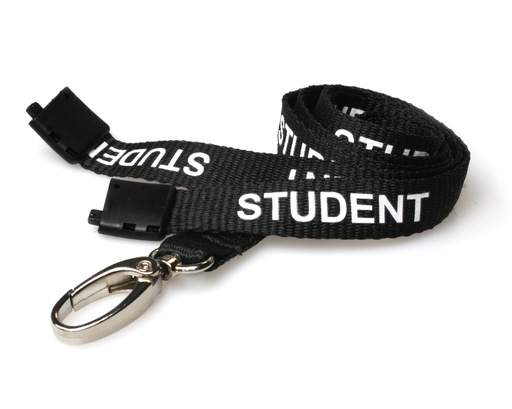 [L-B-STUDENTBKL] 15mm Recycled Black Student Lanyards With Metal Lobster Clip (Pack of 100)