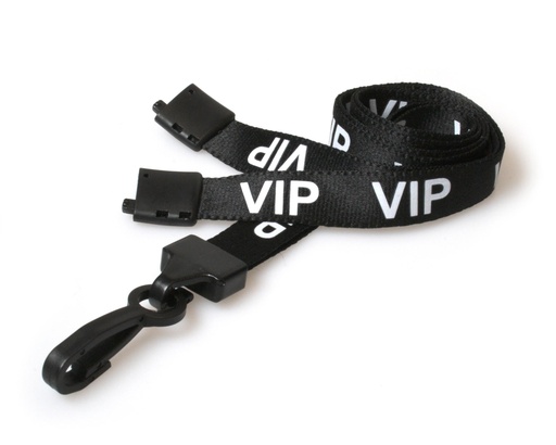 [L-B-VIPBKP] 15mm Recycled Black VIP Lanyards with Plastic J Clip (Pack of 100)