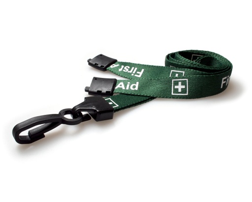 [L-B-FIRSTAIDGRP] 15mm Recycled Green First Aid Lanyards with Plastic J Clip (Pack of 100)