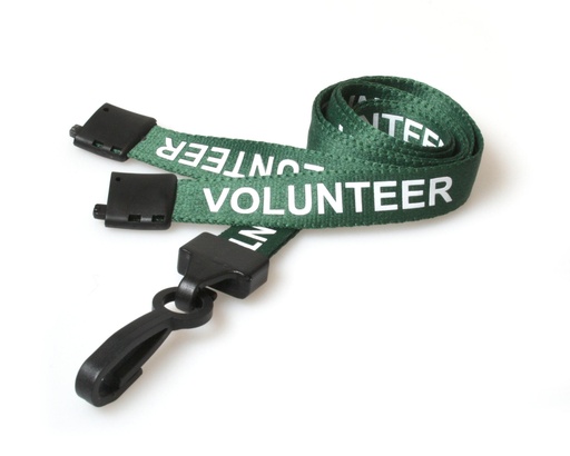 [L-B-VOLGRP] 15mm Recycled Green Volunteer Lanyards with Plastic J Clip (Pack of 100)
