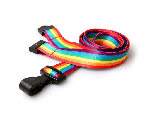 [L-B-RAINBOWP] 15mm Recycled Rainbow Lanyards with Plastic J-Clip (Pack of 100)