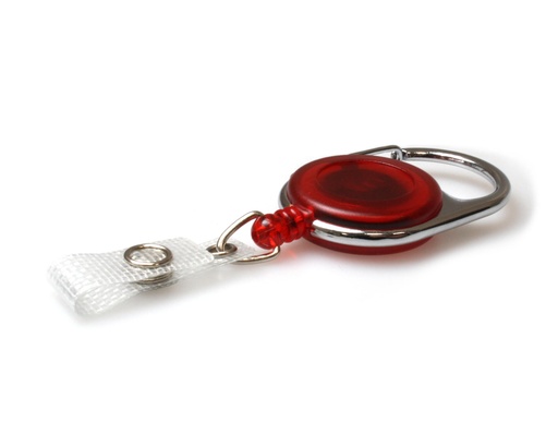 [A-YY-MD-EZRD] Red Translucent Carabiner Card Reels with 19mm Recess and Reinforced Straps - Pack of 50