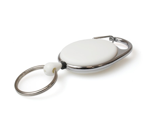 [A-YY-MD-EUEZWHKR] White Solid Carabiner Card Reels with Key Rings (Pack of 50)
