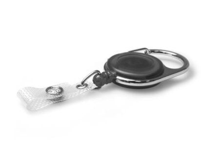 Black Translucent Carabiner Card Reels with 19mm Recess and Reinforced Straps - Pack of 50