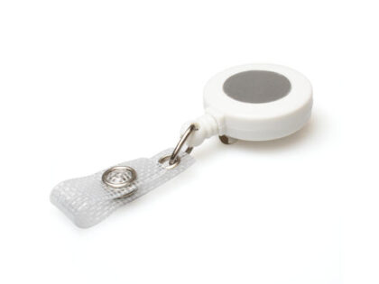 White Card Reels with Reinforced ID Straps with Silver Sticker (Pack of 50)