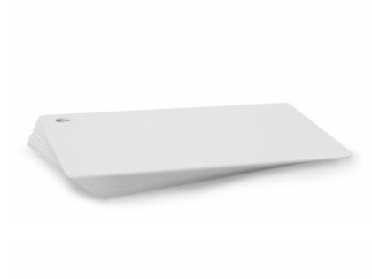 Premium White 760 Micron Cards with 5mm Round Hole Punch in top right corner - Portrait (Pack of 100)