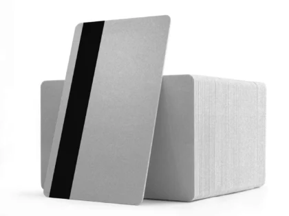 Stack of 100 silver metallic blank cards with magnetic stripe